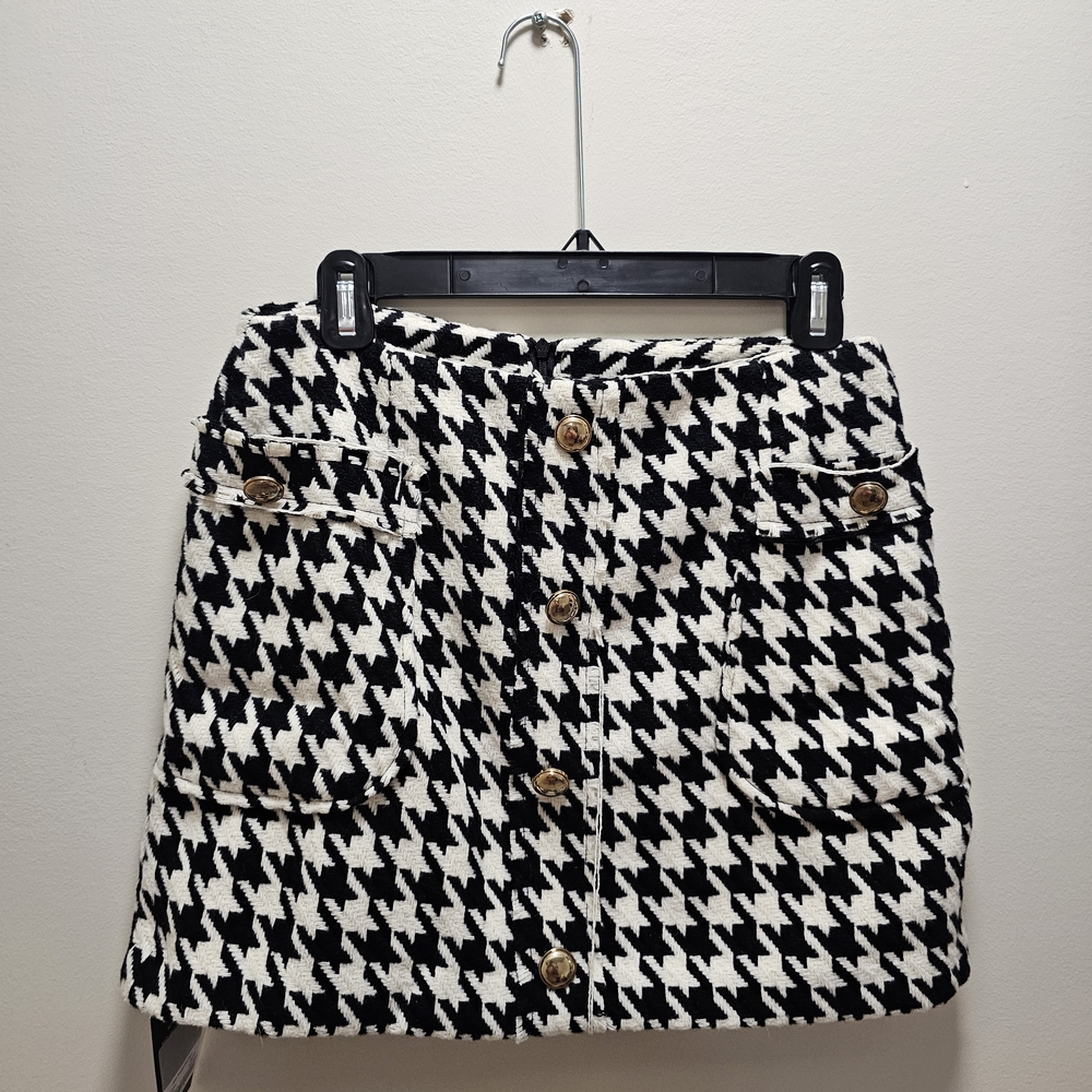 Storets Black and White Houndstooth Mini Skirt